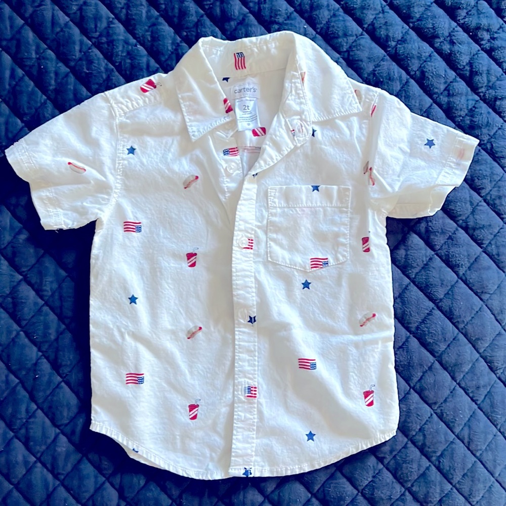 Carter’s 2T toddler boys girls America summer short sleeve button down shirt